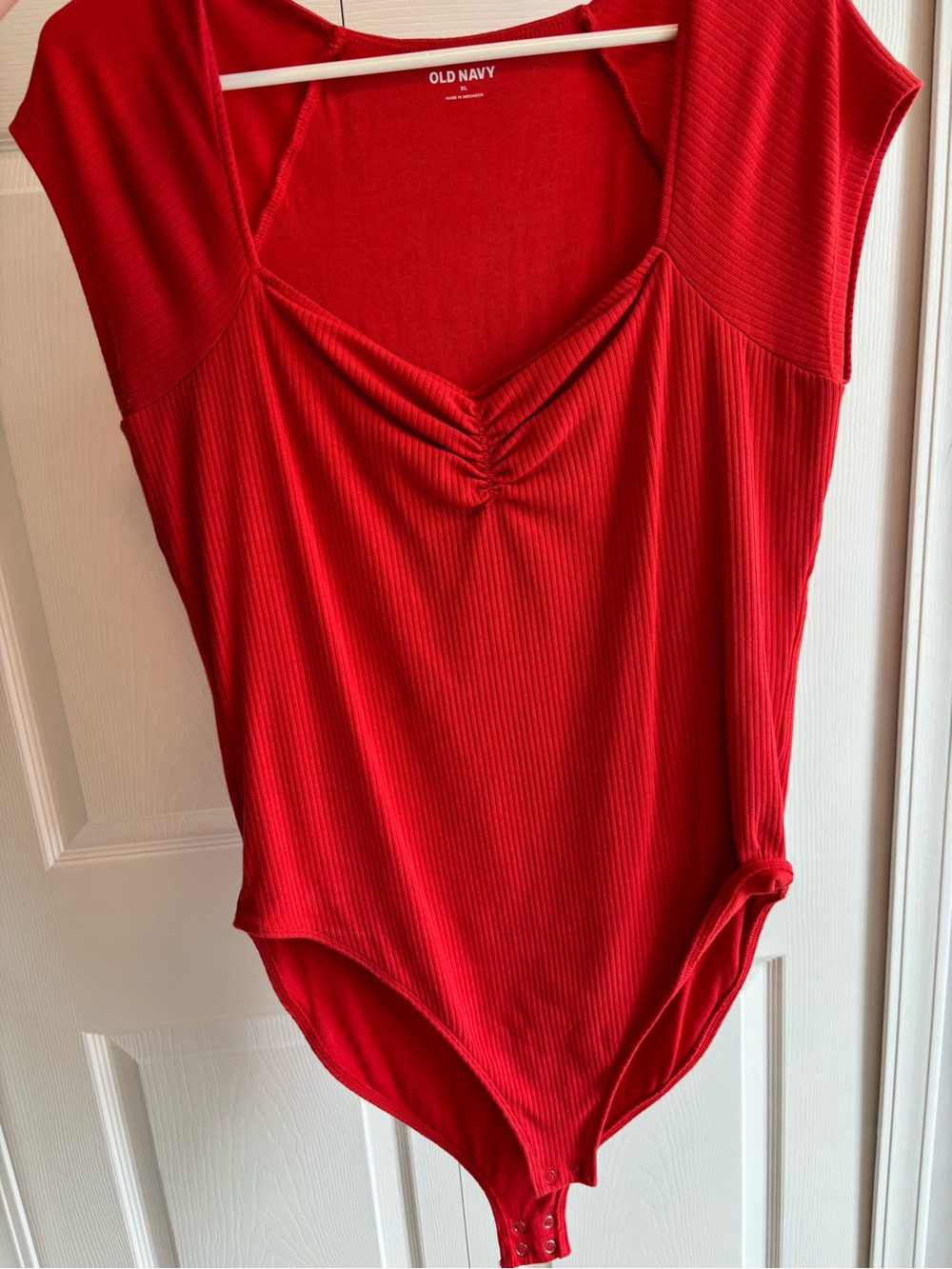 Old Navy Red Ribbed Sweetheart Short-Sleeve Bodysuit